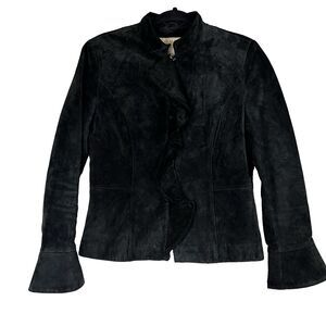 Country Clothing Company Jacket 100% Suede Leather‎ Coat  Medium Black Ruffle